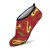 Saxophone Cornet Pattern Red Background Aqua Shoes