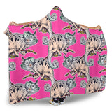 Chameleon Lizard Pattern Pink Background Hooded Blanket