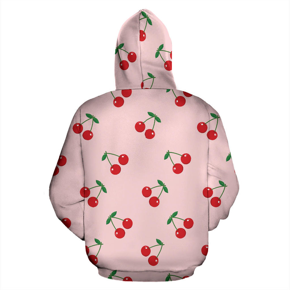 Cherry Pattern Pink Background Men Women Pullover Hoodie