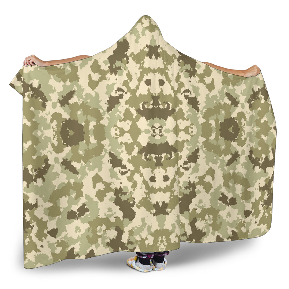 Light Green Camo Camouflage Pattern Hooded Blanket