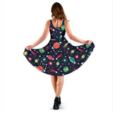 Colorful Space Pattern Planet Star Sleeveless Midi Dress