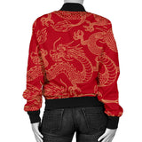 Gold Dragons Red Background Women'S Bomber Jacket