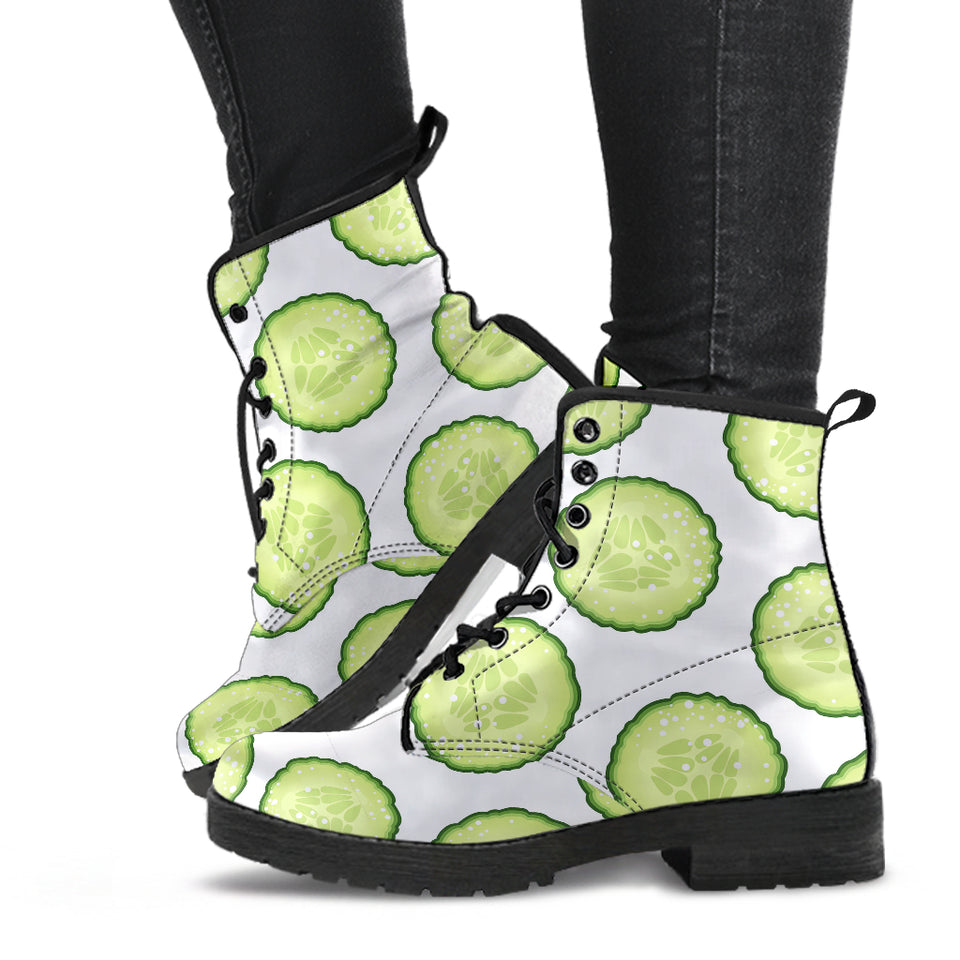 Cucumber Slices Pattern Leather Boots