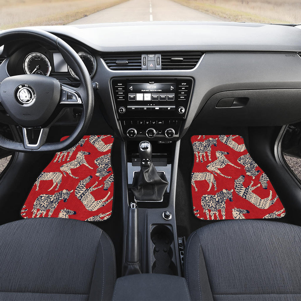 Zebra Abstract Red Background Front And Back Car Mats