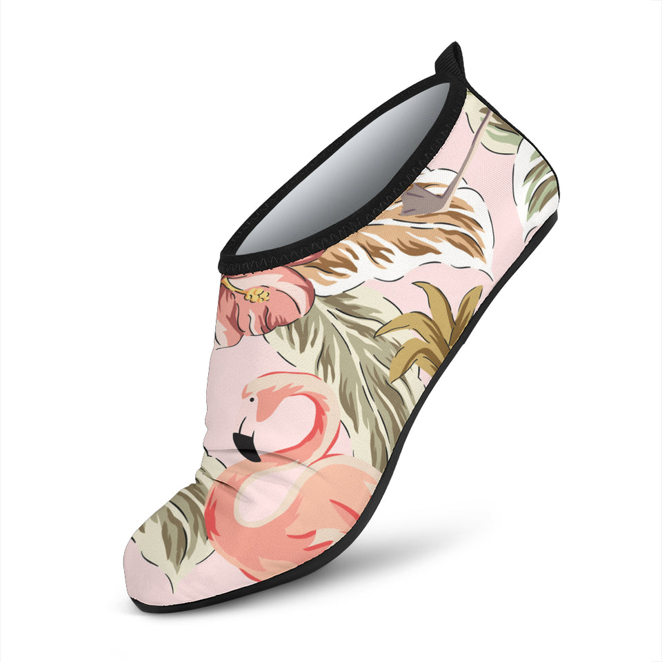 Pink Flamingo Birds Pineapples Hibiscus Flower Pattern Aqua Shoes