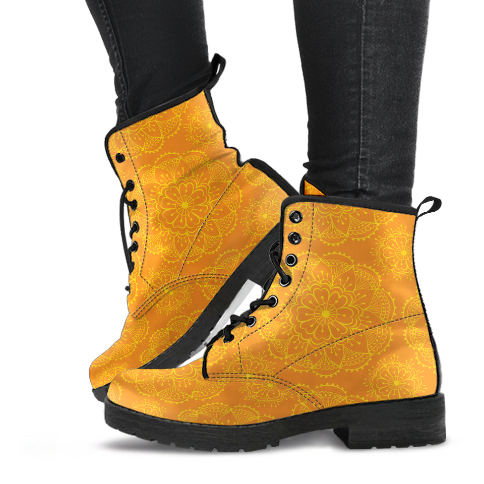 Orange Traditional Indian Element Pattern Leather Boots