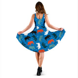 Colorful Rhino Pattern Sleeveless Midi Dress