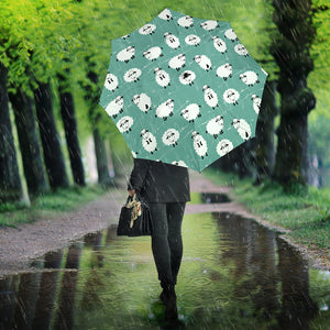 Cute Sheep Green Background Umbrella