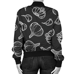 Garlic Pattern Black Background Women'S Bomber Jacket
