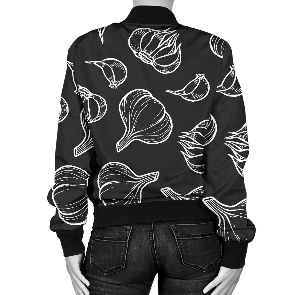Garlic Pattern Black Background Women'S Bomber Jacket