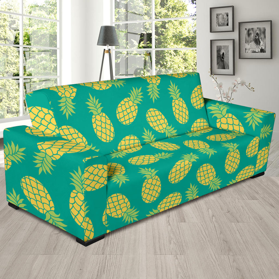 Pineapples Pattern Green Background Sofa Slipcover