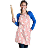 Cute White Rabbit Flower Pink Background Adjustable Apron