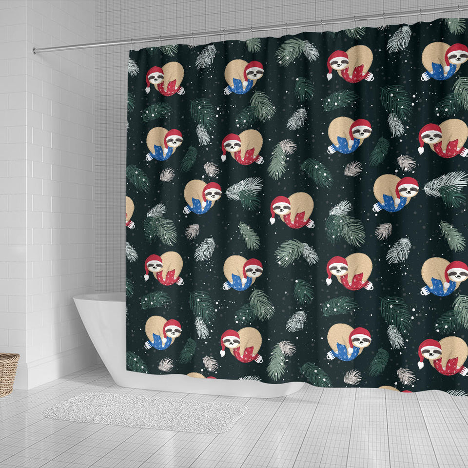 Cute Sloths Sleeping Christmas Ball Santa Hat Pattern Shower Curtain Fulfilled In US