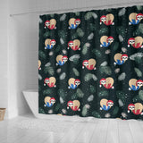 Cute Sloths Sleeping Christmas Ball Santa Hat Pattern Shower Curtain Fulfilled In US