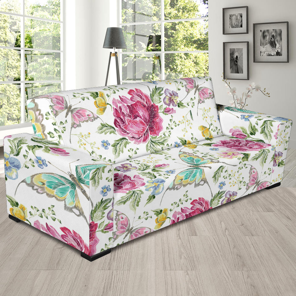 Hand Drawn Butterfly Rose Sofa Slipcover