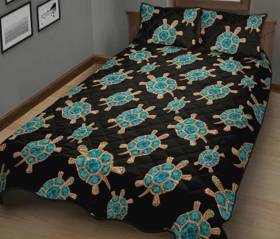 Sea turtle blue stone pattern Quilt Bed Set