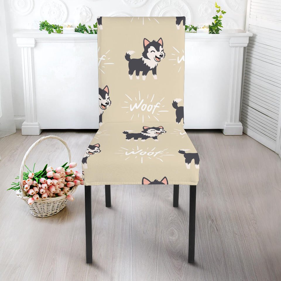 Cute Siberian Husky Dining Chair Slipcover