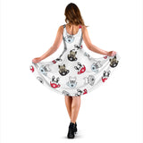 French Bulldog Cup Paw Pattern Sleeveless Midi Dress