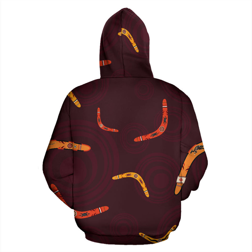 Boomerang Australian Aboriginal Ornament Circle Black Background Men Women Pullover Hoodie