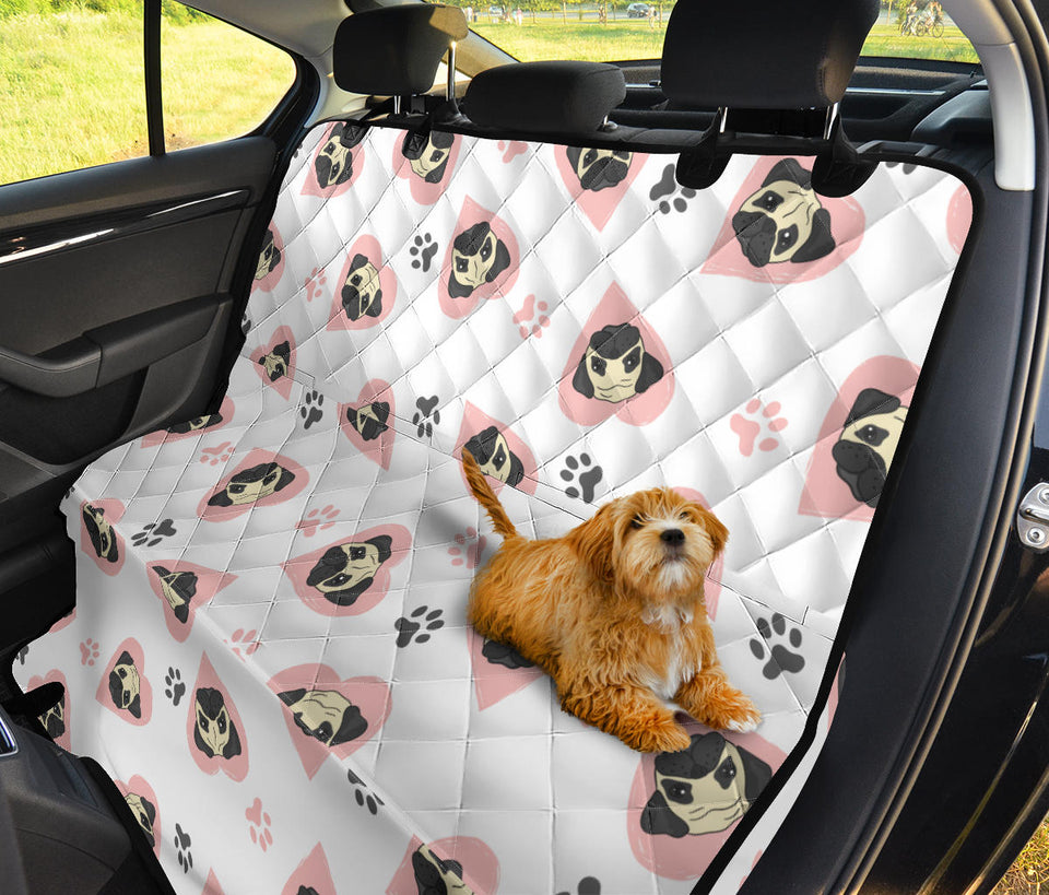 Cute Pugs Pink Heart Paw Pattern Dog Car Seat Covers