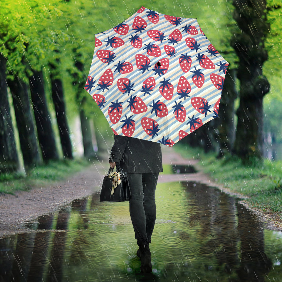 Strawberry Pattern Blue Lines Background Umbrella