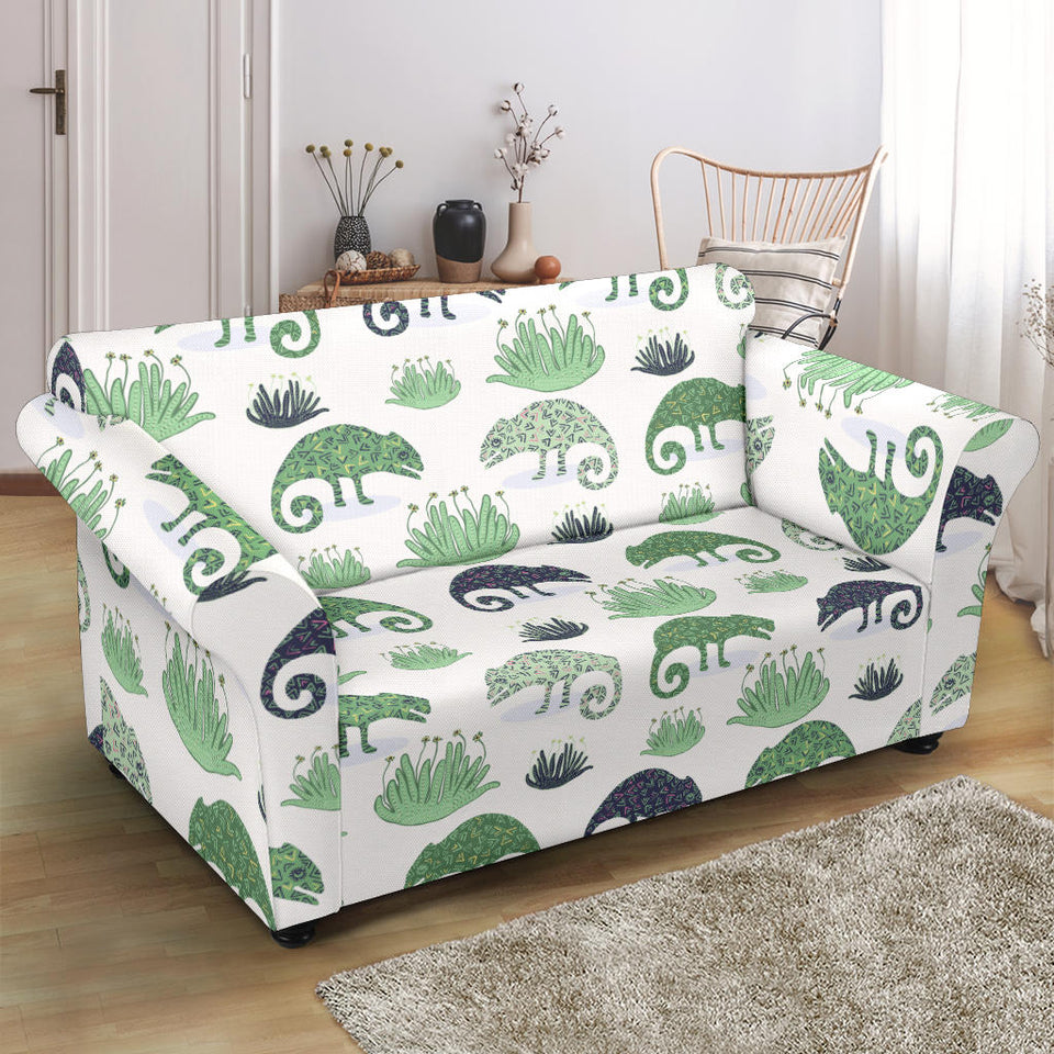 Chameleon Lizard Succulent Plant Pattern Loveseat Couch Slipcover