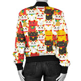 Colorful Maneki Neko Lucky Cat Pattern Women'S Bomber Jacket