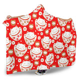 Cute Maneki Neko Lucky Cat Red Background Hooded Blanket