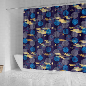 Blue Japanese Pattern Cloud Wave Flower Shower Curtain Fulfilled In US
