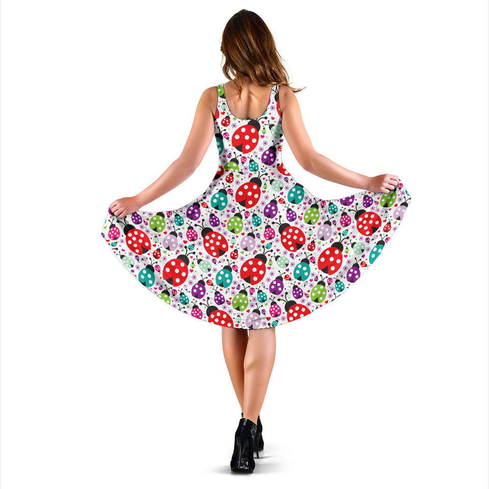 Ladybug Pattern Print Design 03 Sleeveless Midi Dress