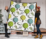 Hot Air Balloon Bird Cloud Pattern Premium Quilt