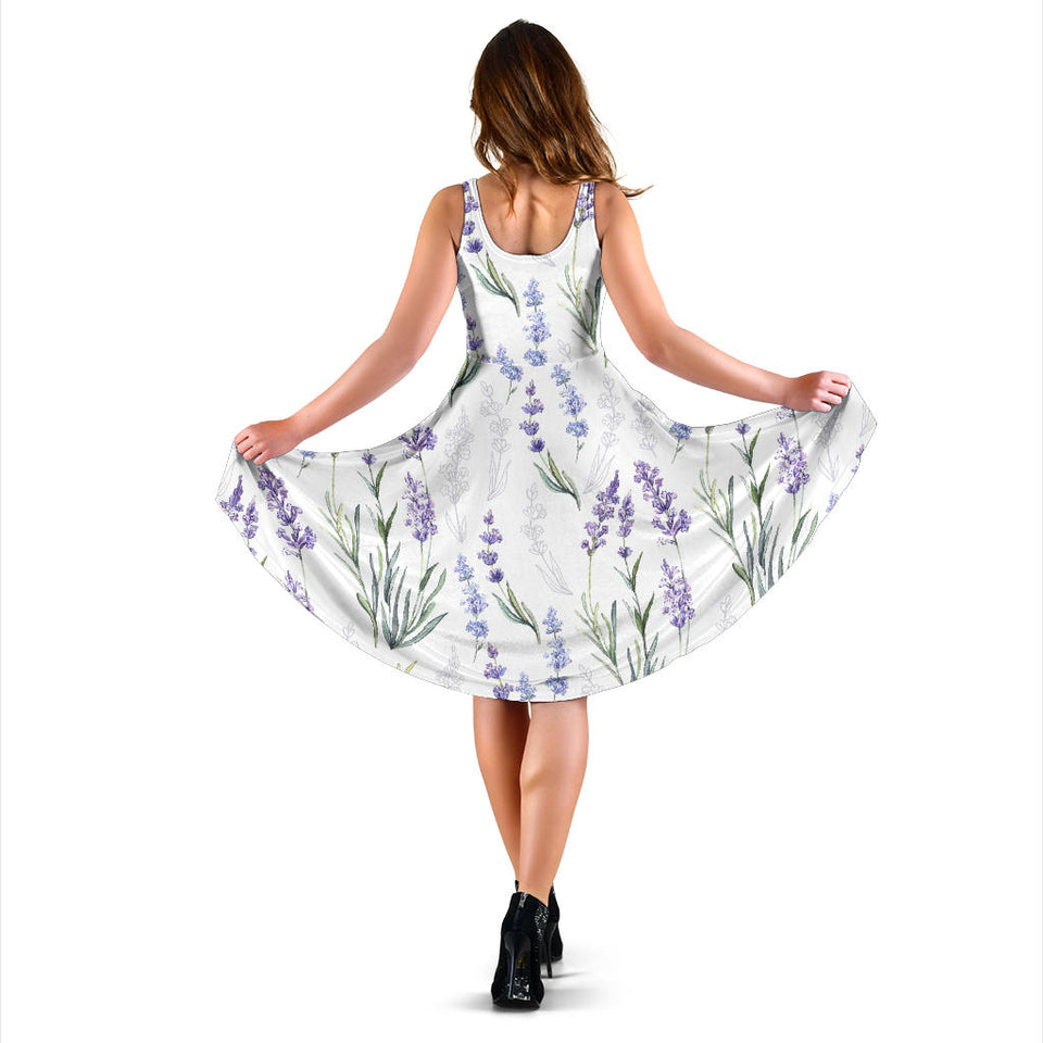 Hand Painting Watercolor Lavender Sleeveless Midi Dress