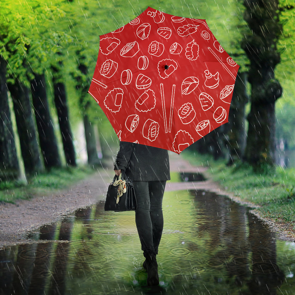 Sushi Pattern Red Background Umbrella