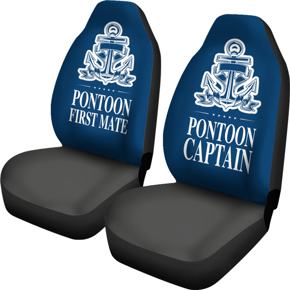 Car Seat Covers - Pontoon Captain And First Mate Blue