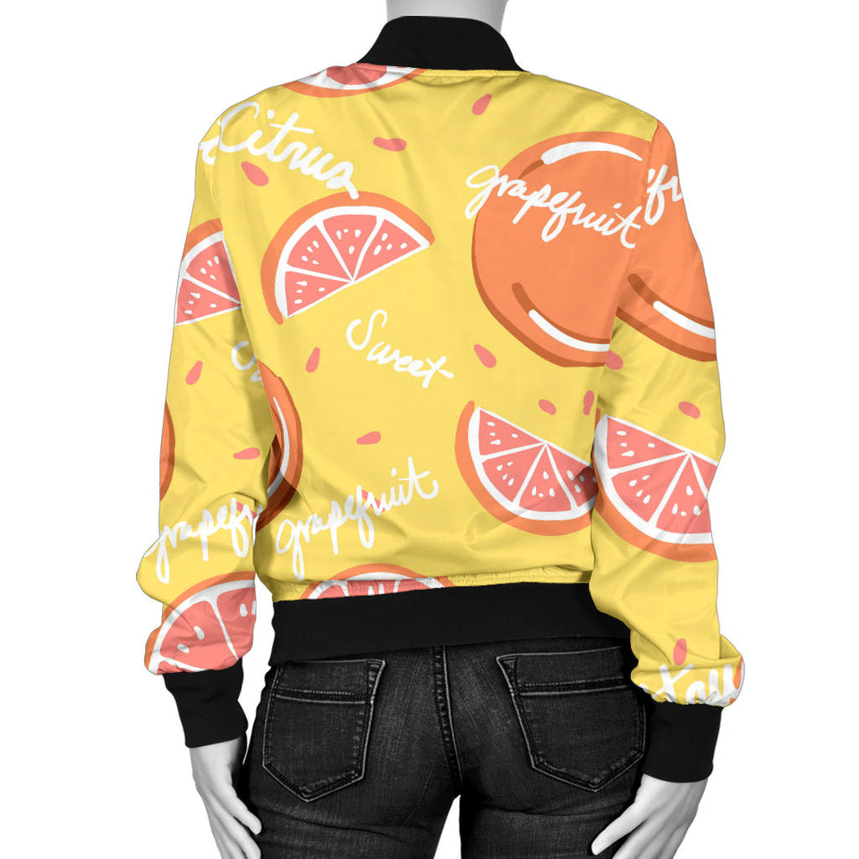 Grapefruit Yellow Background Women'S Bomber Jacket