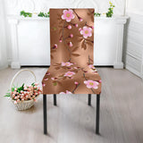 Pink Sakura Cherry Blossom Drak Brown Background Dining Chair Slipcover