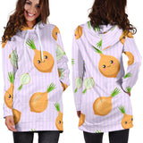 Cute Onions Smiling Faces Purple Background Women'S Hoodie Dress