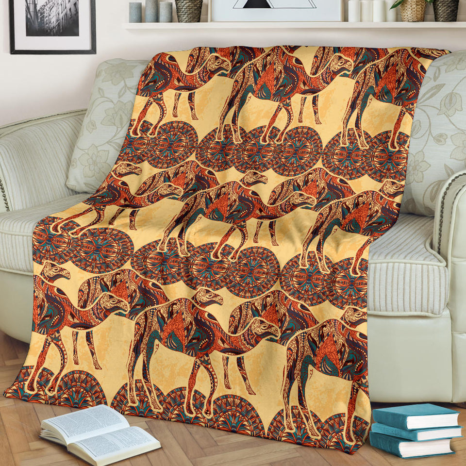 Camel Polynesian Tribal Design Pattern Premium Blanket