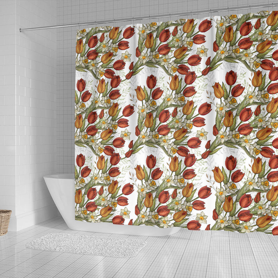 Red Tulips And Daffodils Pattern Shower Curtain Fulfilled In US