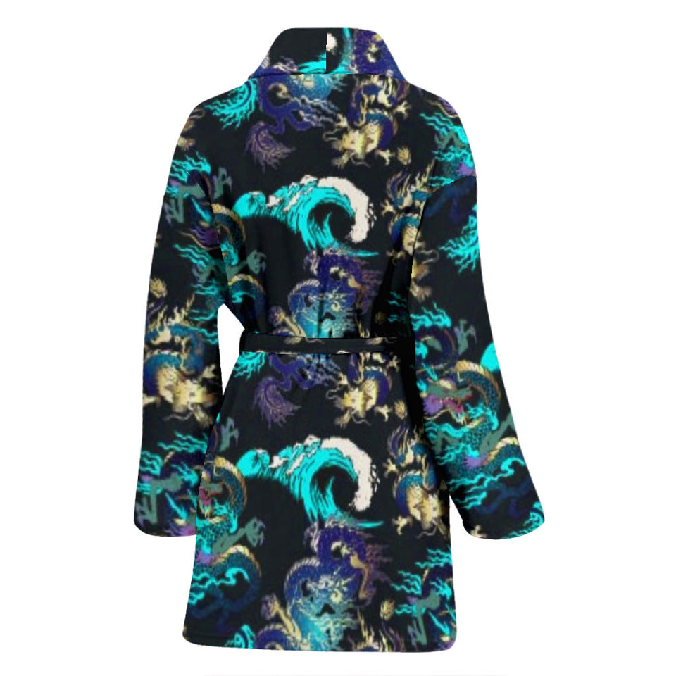 Dragon Sea Wave Pattern Women'S Bathrobe