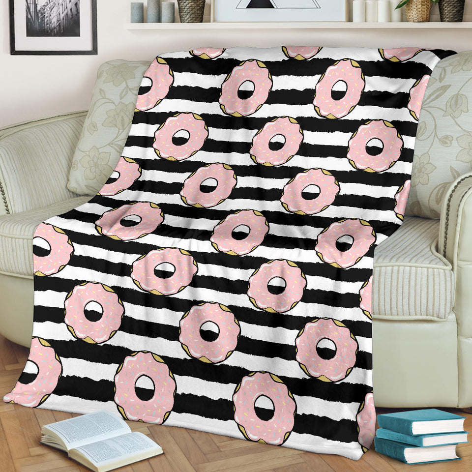Donuts Pink Icing Striped Pattern Premium Blanket