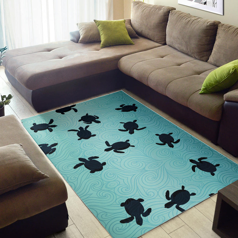 Sea Turtle With Blue Ocean Backgroud Area Rug