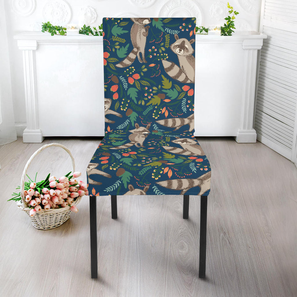 Raccoon Tropical Leaves Pattern Dining Chair Slipcover