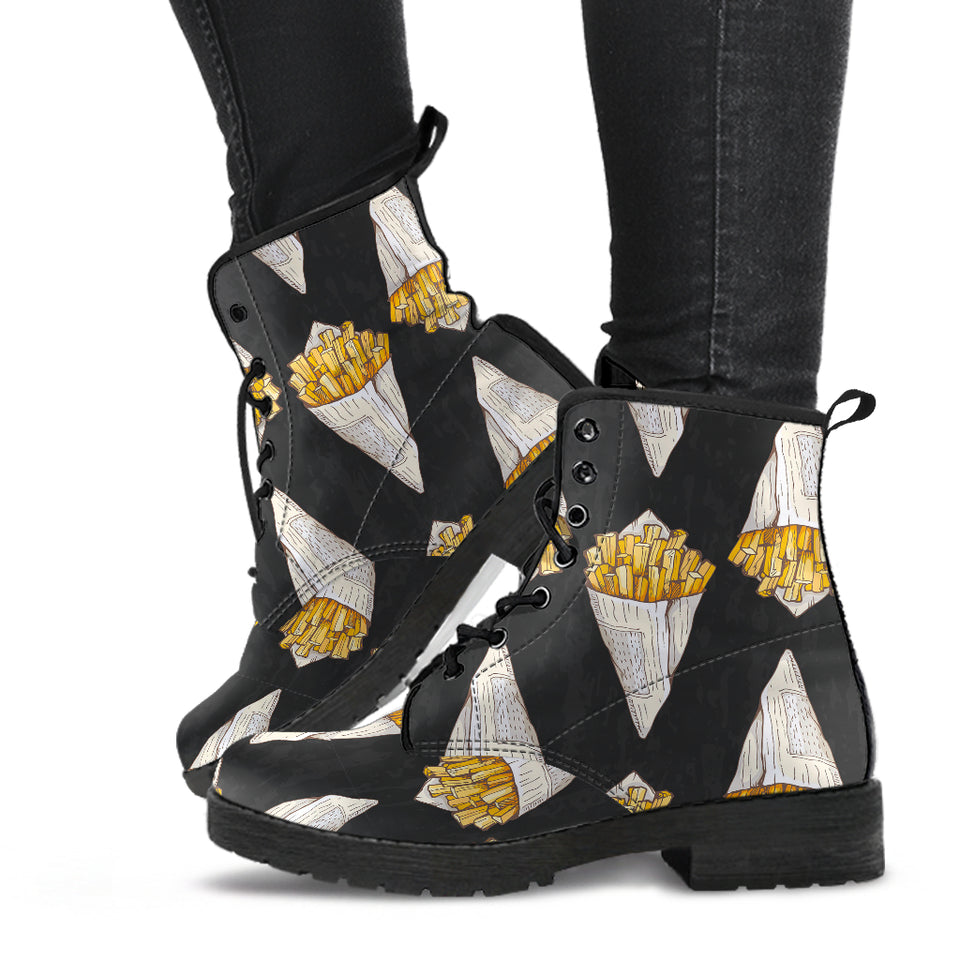French Fries Dark Background Leather Boots