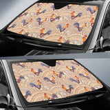 Cute Rooster Chicken Cock Floral Ornament Background Car Sun Shade