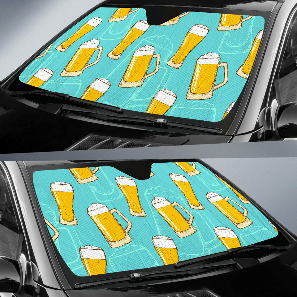 Beer Pattern Green Background Car Sun Shade