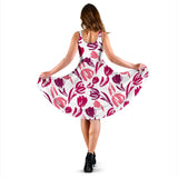 Pink Sketch Tulip Pattern Sleeveless Midi Dress