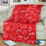 Sushi Pattern Red Background Premium Blanket