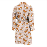 Cute Corgis Pattern Pink Background Men'S Bathrobe