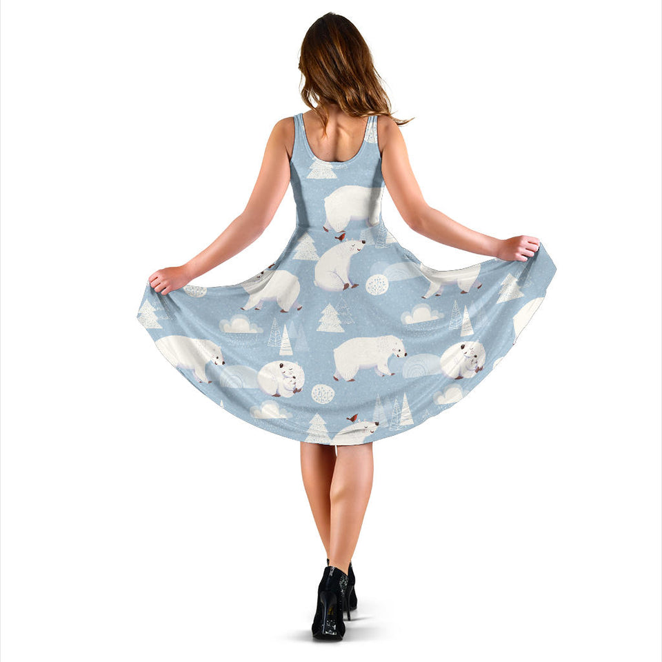 Cute Polar Bears Christmas Decoration Pattern Sleeveless Midi Dress